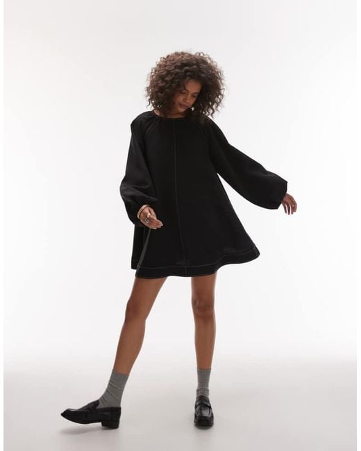 TOPSHOP Black Clean Trapeze Mini Dress