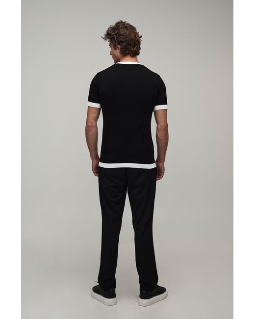 BoohooMAN Black Muscle Fit Ringer Knitted T-Shirt for men