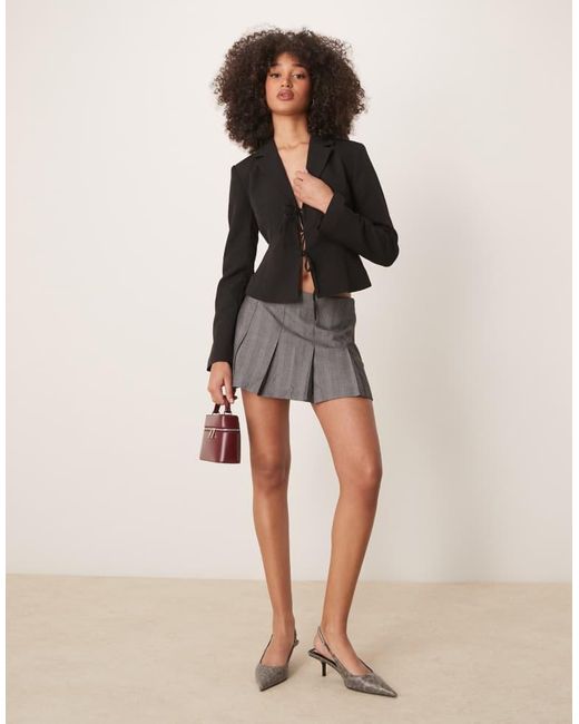 Gina Tricot Black Tailored Short Fitted Blazer With Tie Front Bow Detail