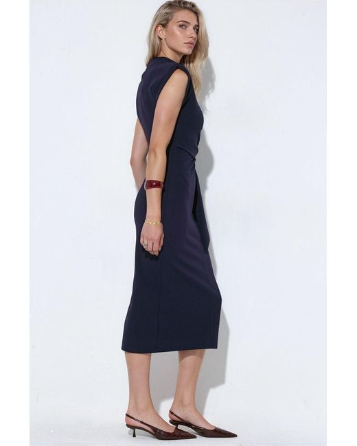 Busem Blue Sleeveless Fitted Midi Dress With Tie Detail