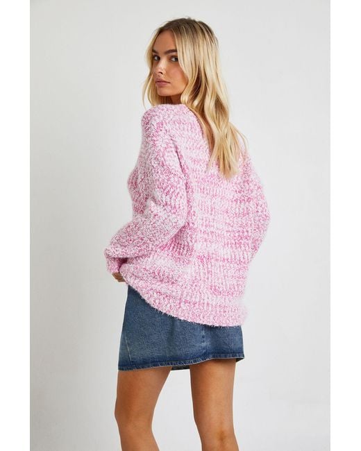 Boohoo Pink Textured Knit Oversized Crew Neck Jumper