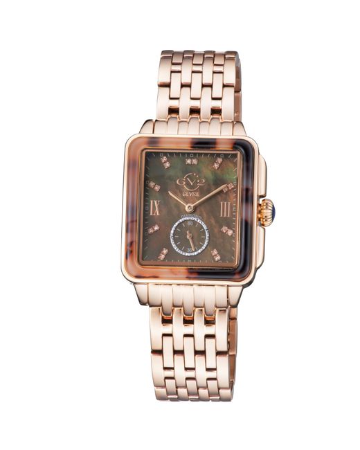 Gevril Metallic Gv2 Bari Tortoise Swiss Quartz Diamonds Mother Of Pearl Dial Stainless Steel Watch