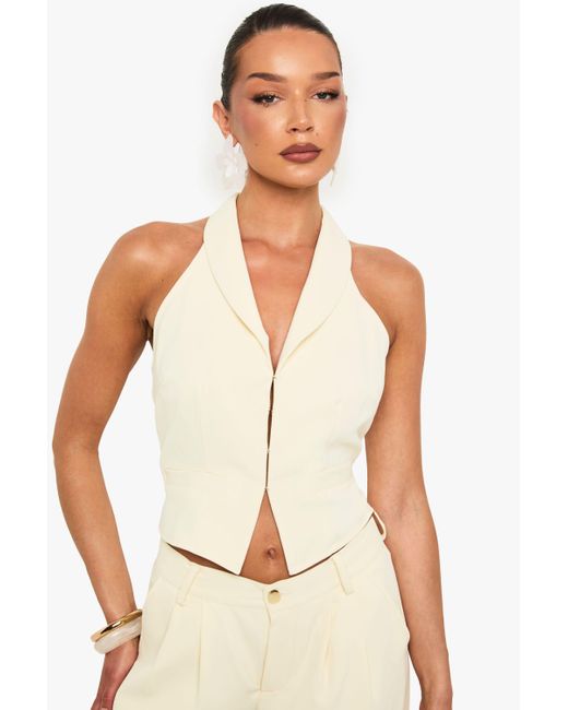 Boohoo White Halterneck Hook And Eye Waistcoat