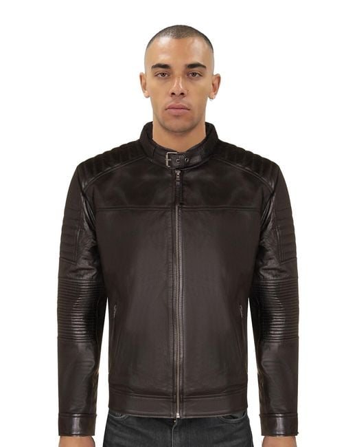 Infinity Leather Black Quilted Biker Jacket for men