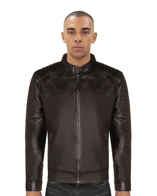 Infinity Leather Black Quilted Biker Jacket for men