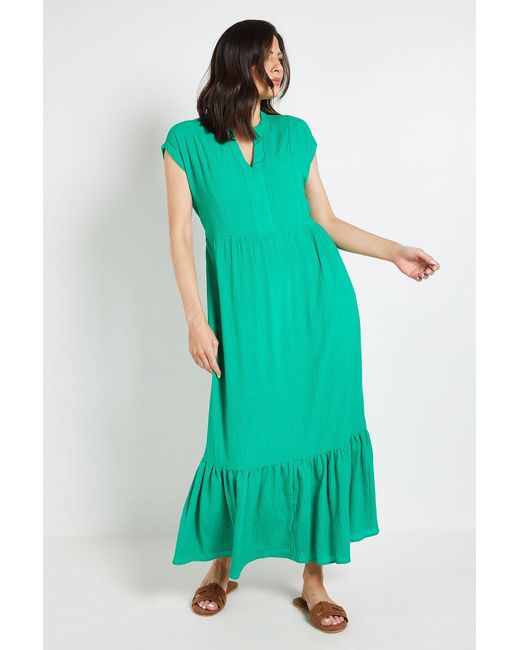 Wallis Green Cheesecloth Collarless Maxi Dress