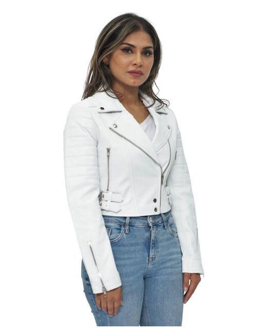 Infinity Leather White Cropped Brando Biker Jacket-Damascus