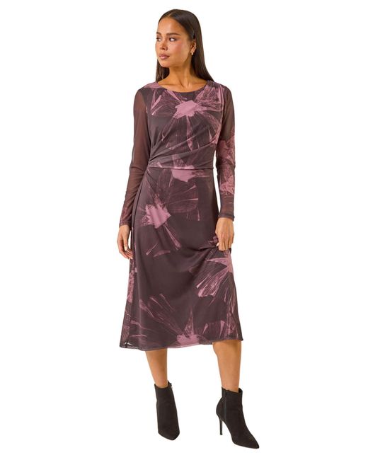 Roman Red Petite Abstract Mesh Stretch Midi Dress