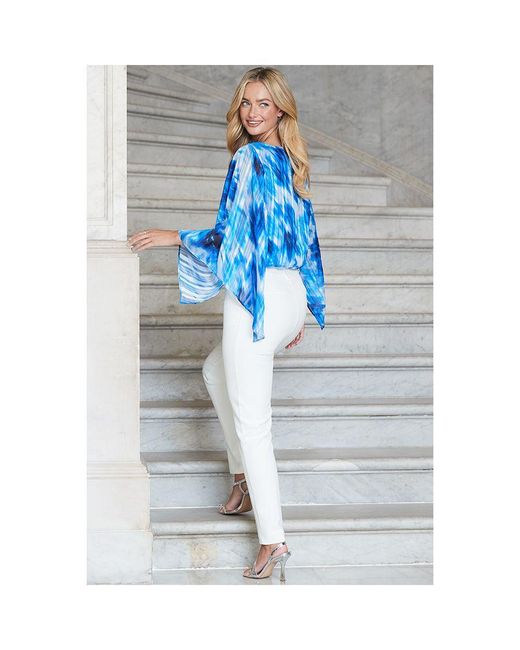 Sosandar Blue Abstract Print Kimono Sleeve Top