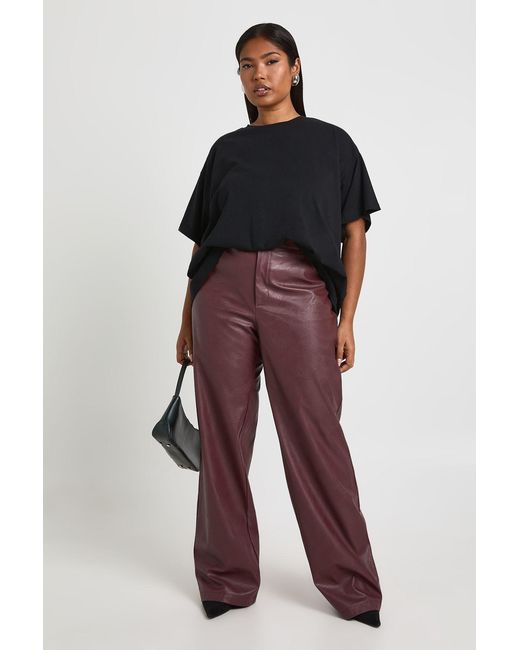 Boohoo Red Plus Faux Leather Straight Leg Trouser