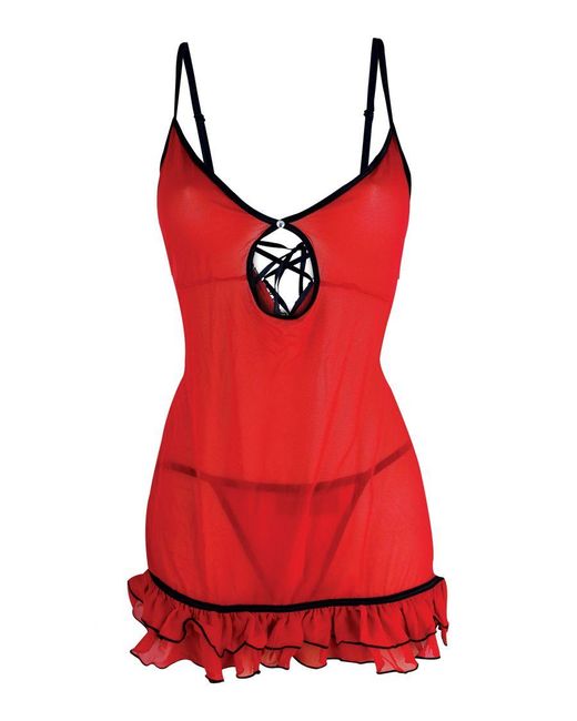 Sock Snob Red Ladies Lingerie Amour Baby Doll Set With G-string/black