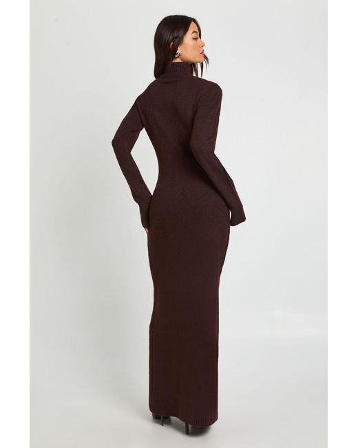 Boohoo Brown Tall Roll Neck Super Soft Knitted Maxi Dress