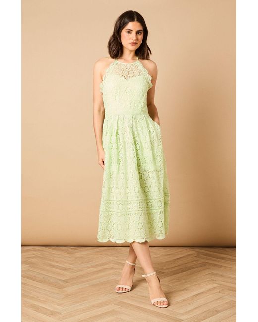Oasis Green Lace Detail Halterneck Midi Dress