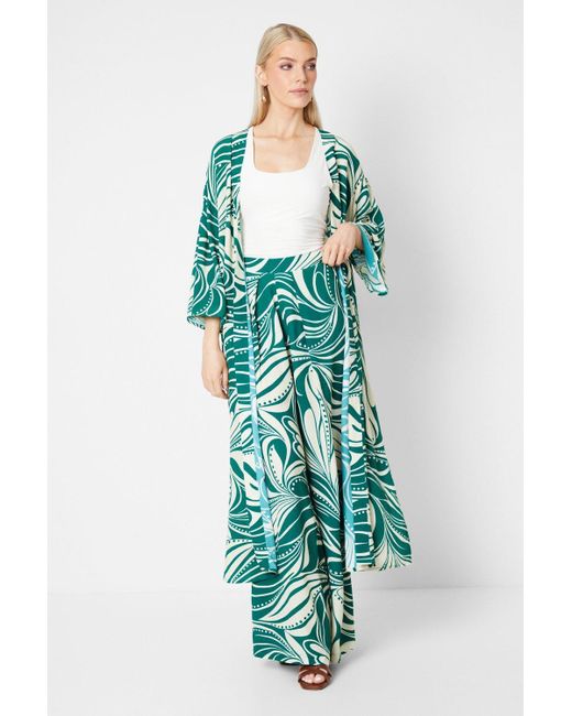 PRINCIPLES Green Abstract Wide Leg Trouser