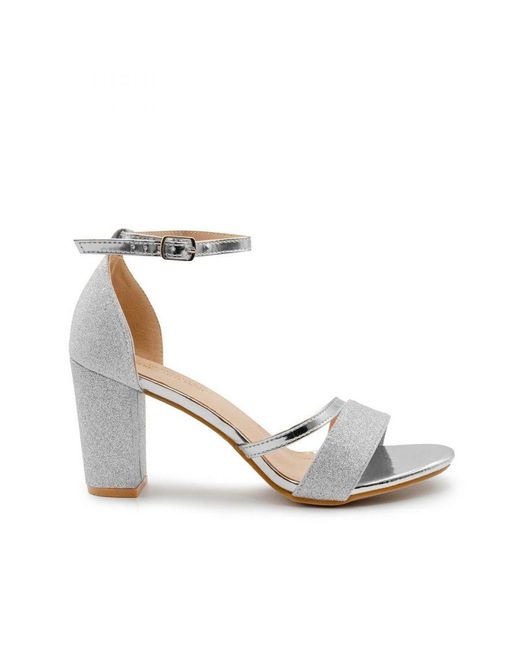 Where's That From Metallic Wheres 'Ella' Mid High Block Heel Sandals With Ankle Strap