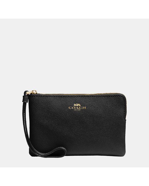 COACH Black Crossgrain Leather Corner Zip Bag