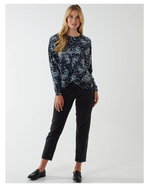Blue Vanilla Blue Butterfly Print Knot Top