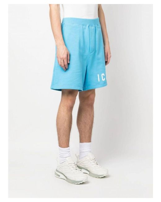 DSquared² Blue Icon Logo Printed Cotton Shorts for men