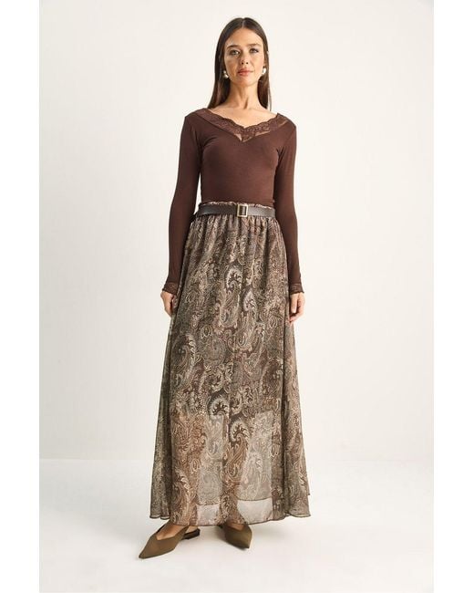 Bianco Lucci Natural Cotton Blend A-Line Skirt