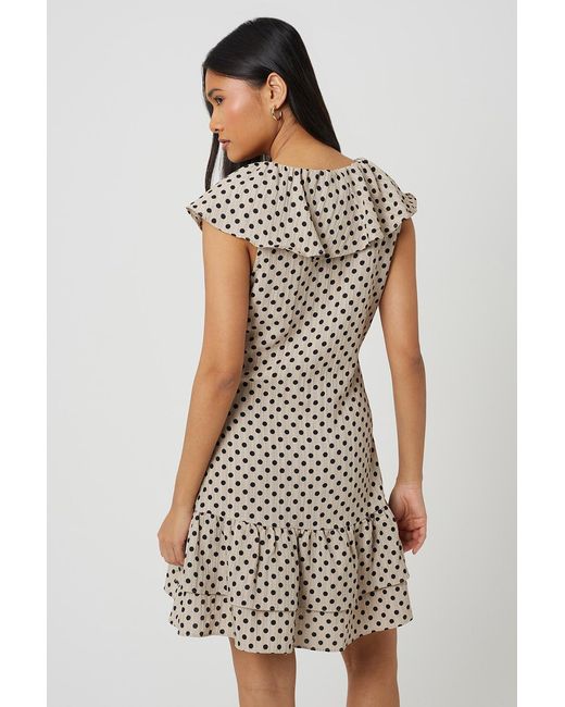 Brave Soul White Polka Dot Mini Dress With Frill Detail