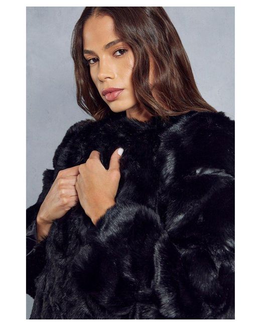 MissPap Blue Oversized Luxe Panelled Faux Fur Coat