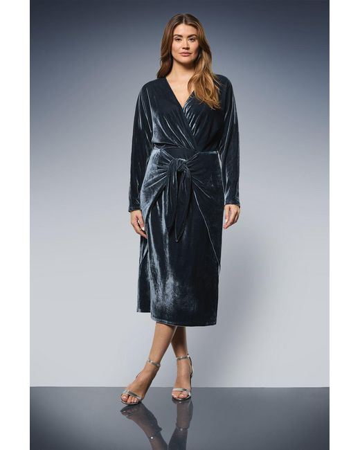 Wallis Blue Velvet Knot Detail Midi Dress