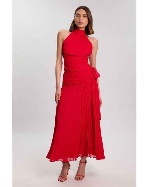Karen Millen Red Crinkle Chiffon Halterneck Top