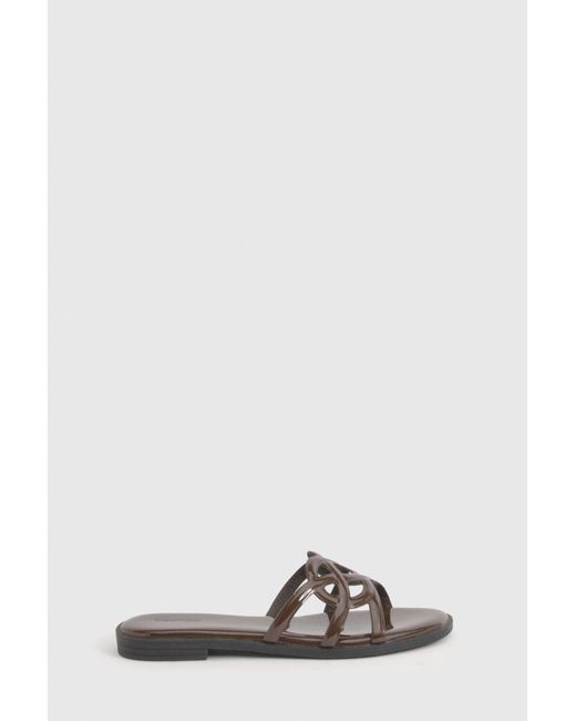 Boohoo Brown Cut Out Flat Sliders