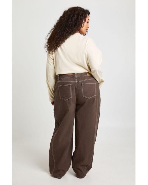 Boohoo Brown Plus Mid Waist Barrel Jean