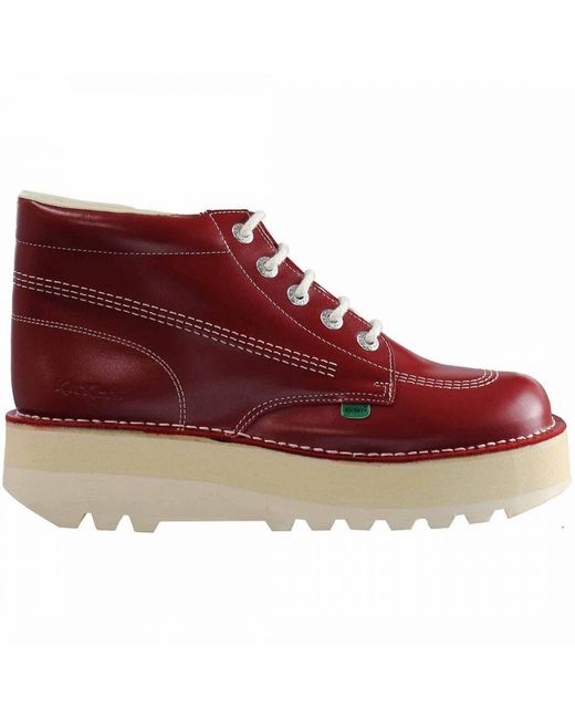 Kickers Hi Stack Platform Red Boots Patent Leather for men