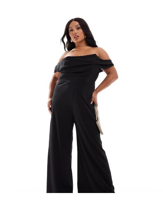 ASOS Blue Design Off Shoulder Structured Neckline Jumpsuit