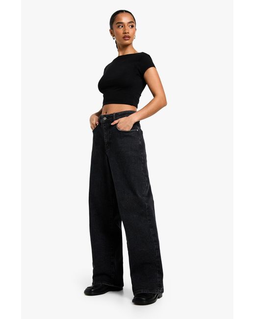 Boohoo Blue Petite Comfort Stretch High Waist Straight Leg Jean