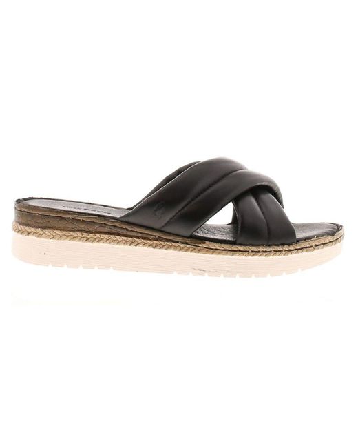 Hush Puppies Black Sandals Wedge Samira Leather Slip On Leather (Archived)