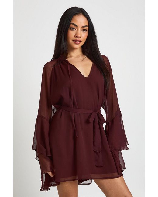 Boohoo Chiffon Flared Sleeve Mini Dress