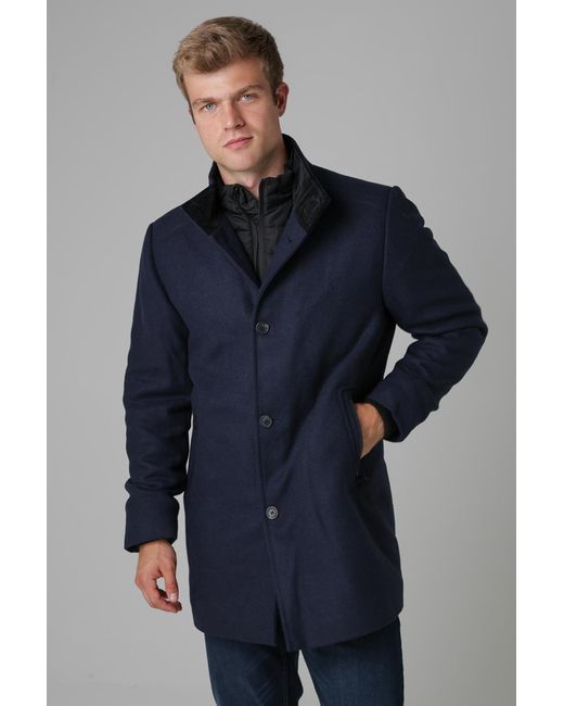 Kensington Eastside Blue Funnel Neck Coat With Wool for men