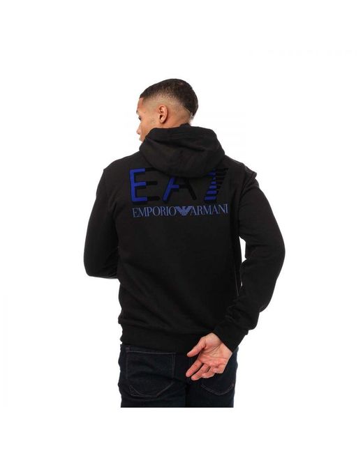 EA7 Black Emporio Armani Logo Series Back Print Cotton Hoody for men
