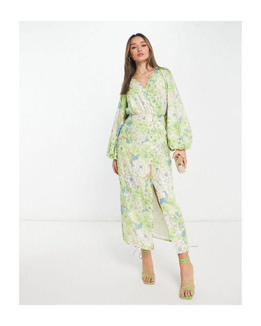 ASOS Green Sequin Wrap Midi Dress
