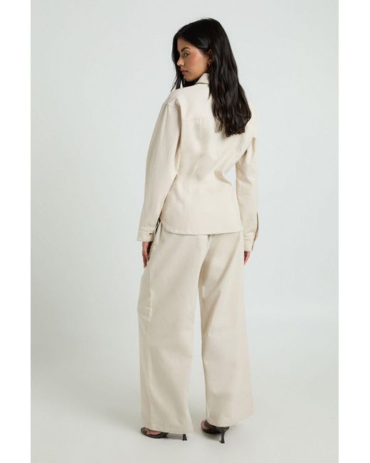 Boohoo Natural Chambray Drawcord Wide Leg Trousers