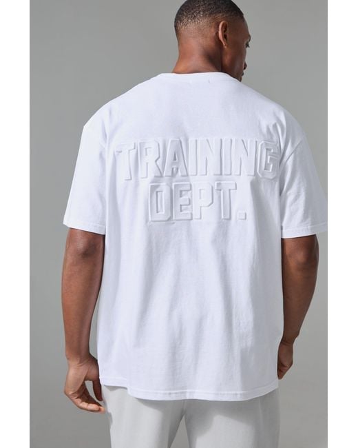 BoohooMAN White Training Dept Oversized Embossed T-Shirt for men