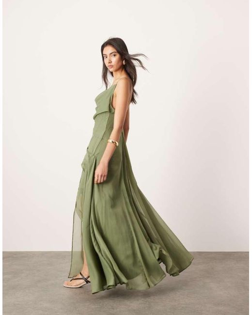 ASOS Green Chiffon Cami Asymmetric Drape Maxi Dress