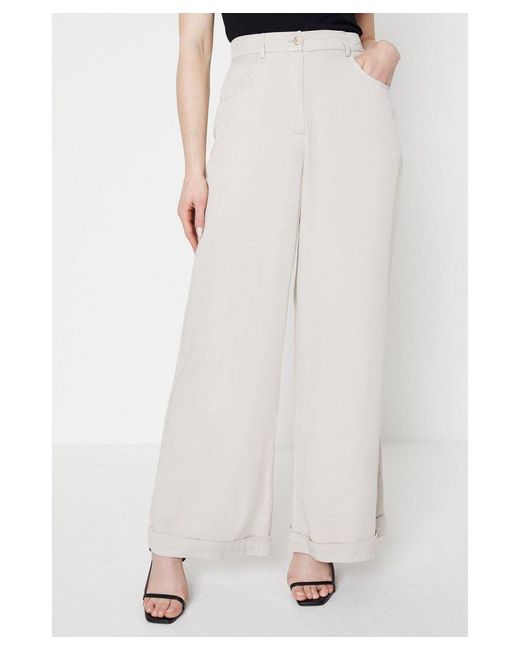 Oasis White Top Stitch High Waisted Wide Leg Trouser