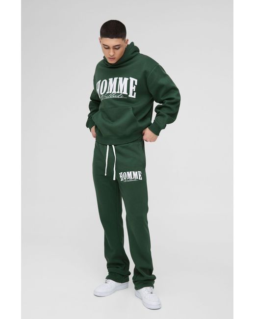 BoohooMAN Green Oversized Boxy Homme Stack Flare Hooded Tracksuit for men