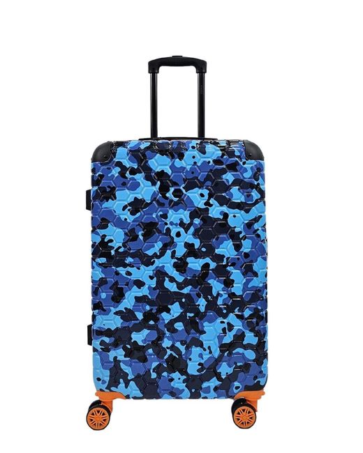 Infinity Leather Blue Hardshell Cabin Suitcase Robust 8 Wheel Abs Luggage Travel Bag