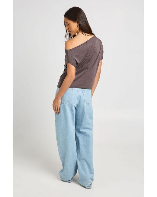 Boohoo Blue Off The Shoulder 96 Graphic Tee
