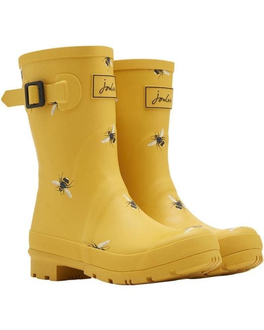 Joules Yellow Molly Welly Midheight Printed Wellington Boots Rubber