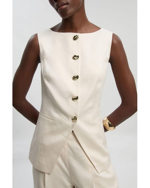 Karen Millen Natural Tailored Linen Statement Button Front Waistcoat