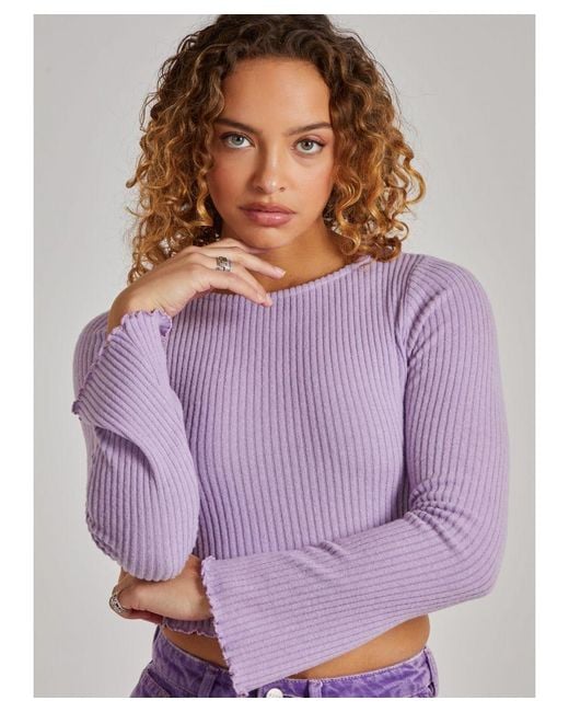 Pink Vanilla Purple Soft Wide Brushed Ribbed Long Sleeve Top