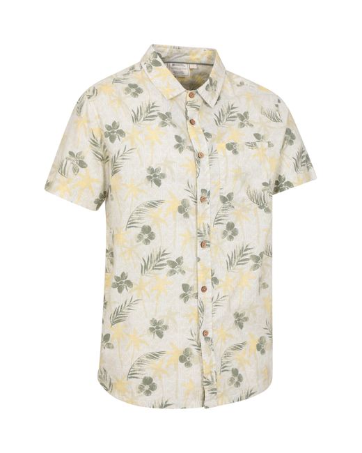 Mountain Warehouse White Tropical Printed Short Sleeve Shirt 100% Cotton Chest Pocket Holiday Top for men