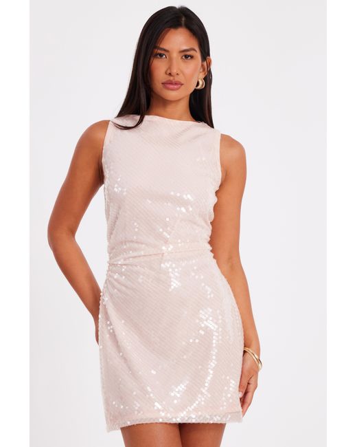 Quiz White Pale Sequin Mini Dress