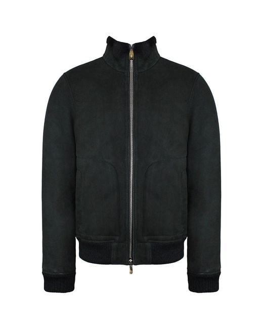 Hackett Black Mayfair Shearling Dark Chocolate Bomber Jacket for men